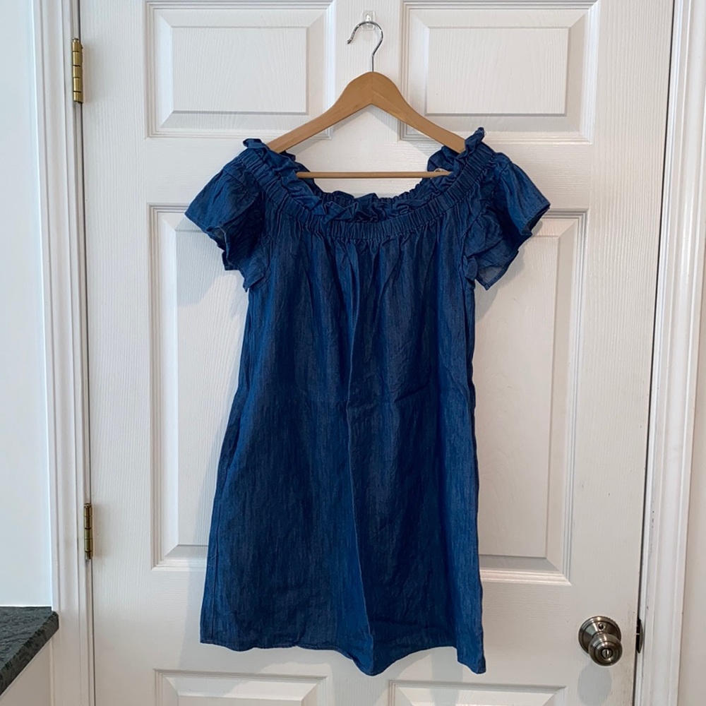 Chambray off-the-shoulder dress